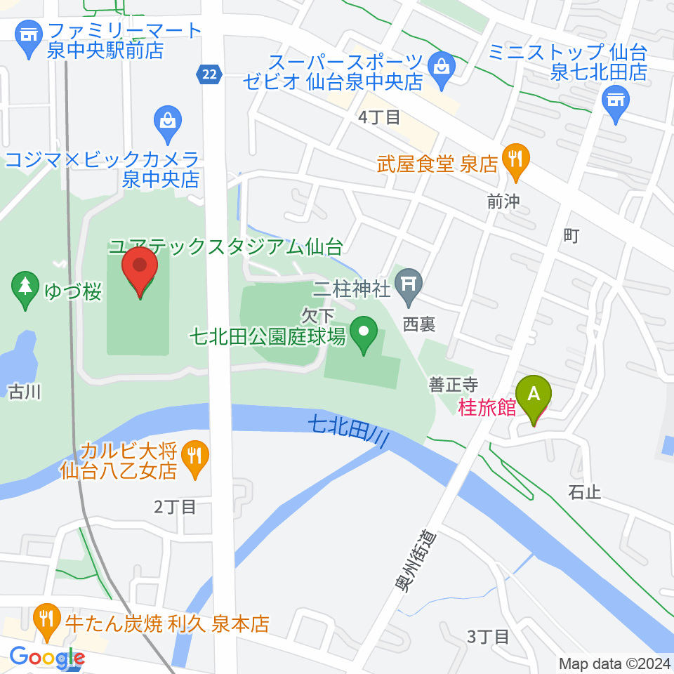 ユアテックスタジアム仙台周辺のホテル一覧地図