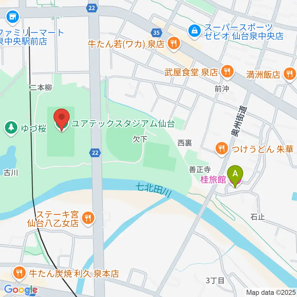 ユアテックスタジアム仙台周辺のホテル一覧地図