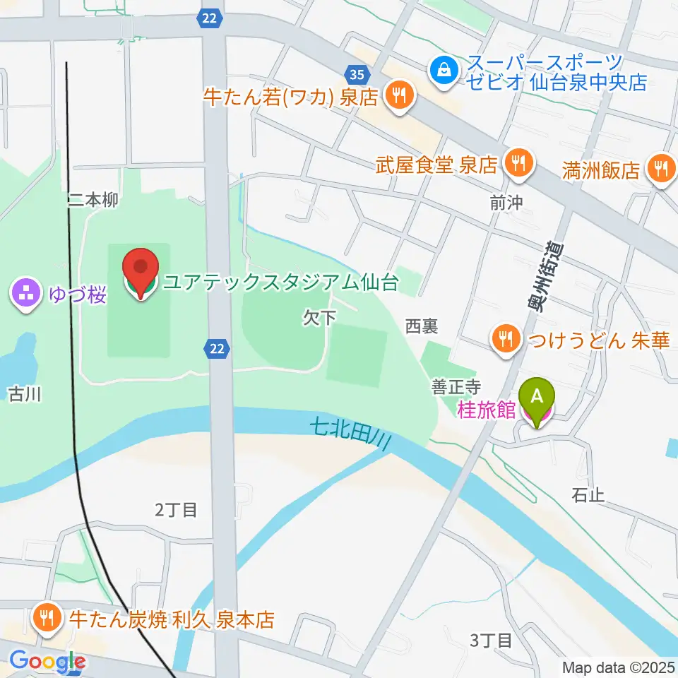 ユアテックスタジアム仙台周辺のホテル一覧地図