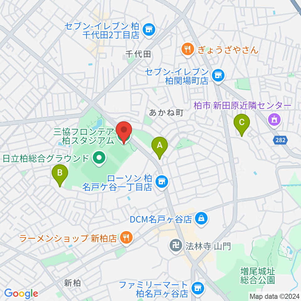 三協フロンテア柏スタジアム周辺のホテル一覧地図