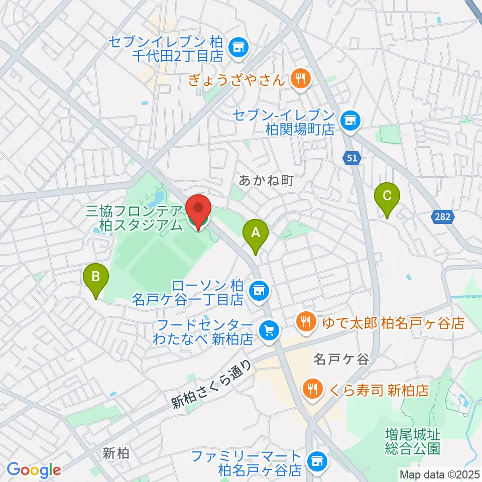 三協フロンテア柏スタジアム周辺のホテル一覧地図