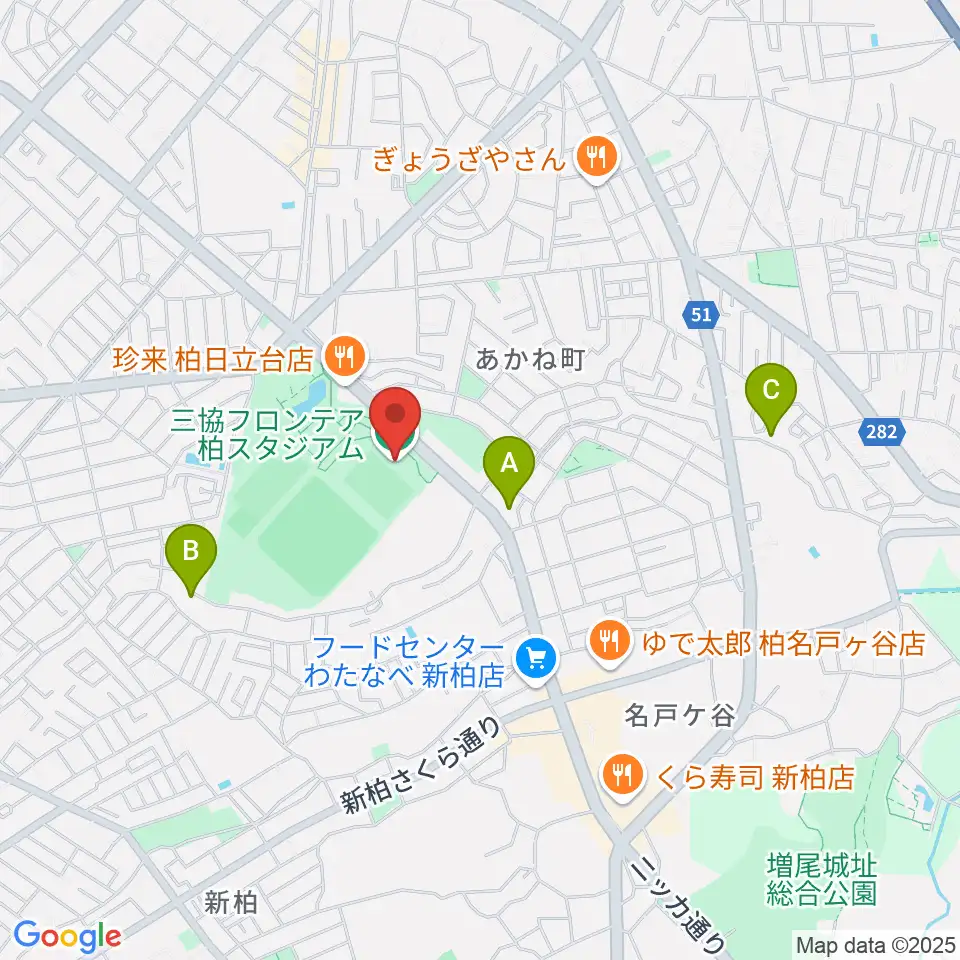 三協フロンテア柏スタジアム周辺のホテル一覧地図