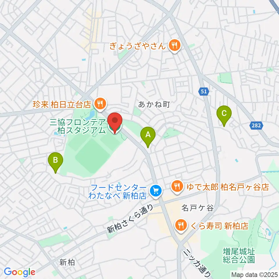 三協フロンテア柏スタジアム周辺のホテル一覧地図