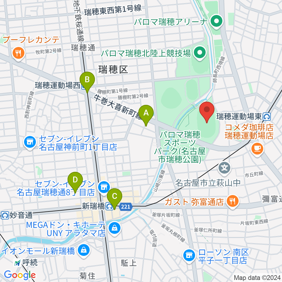 パロマ瑞穂スタジアム周辺のホテル一覧地図