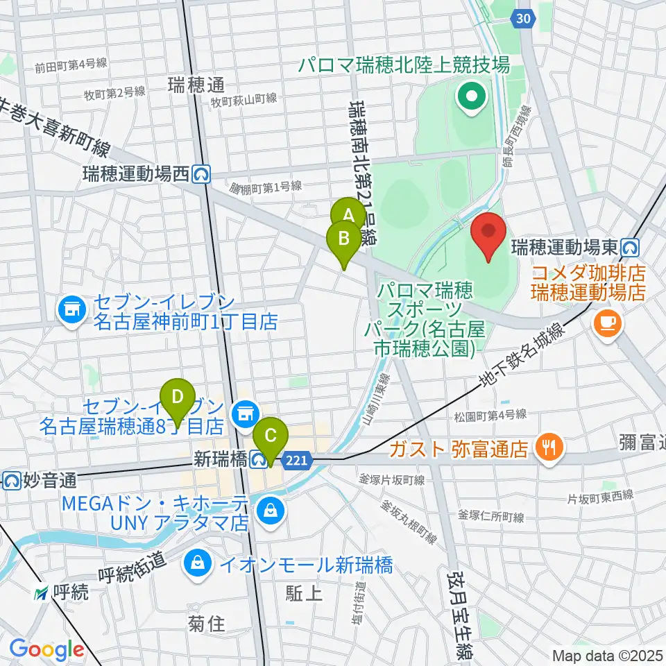 パロマ瑞穂スタジアム周辺のホテル一覧地図