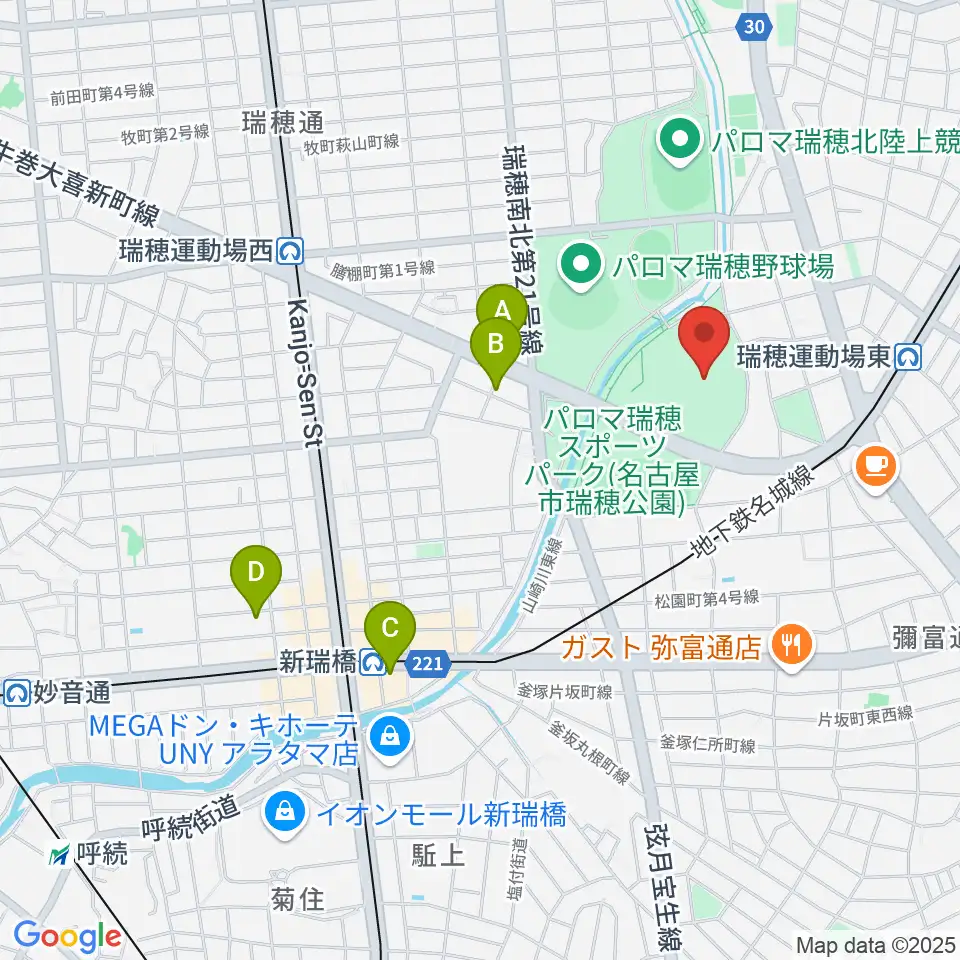 パロマ瑞穂スタジアム周辺のホテル一覧地図