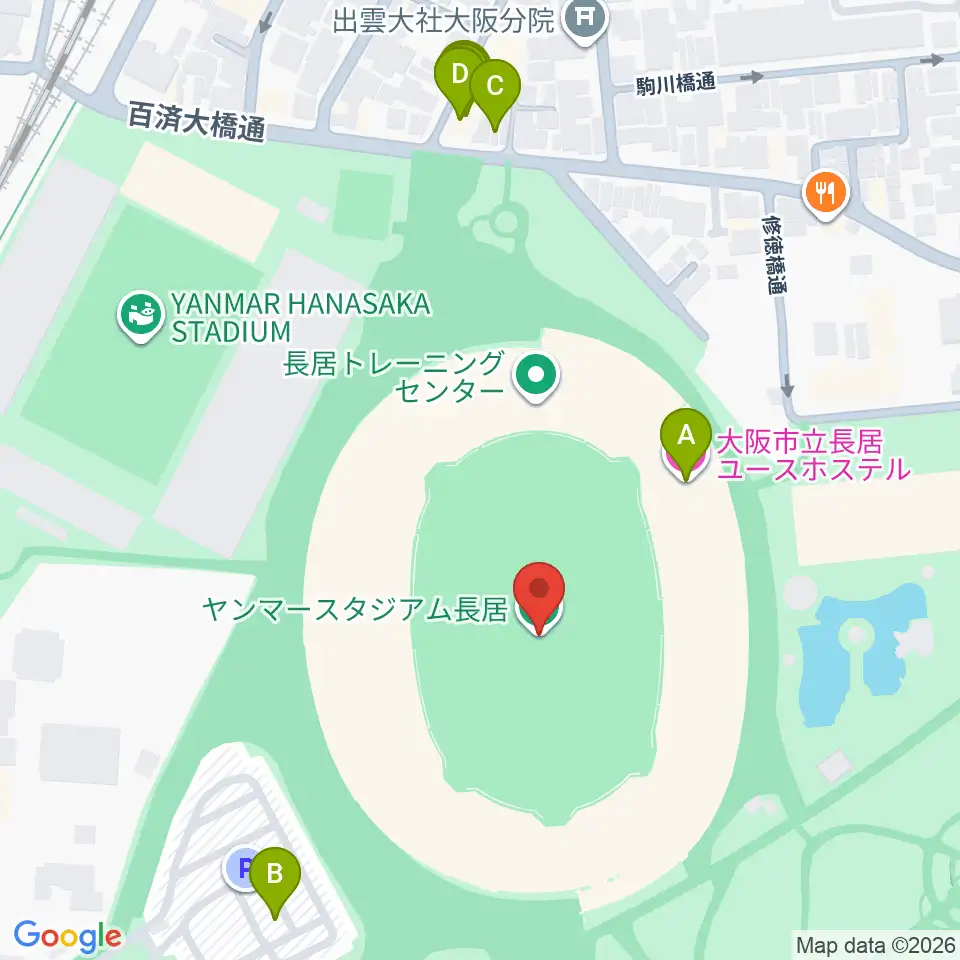ヤンマースタジアム長居 周辺のホテル一覧マップ