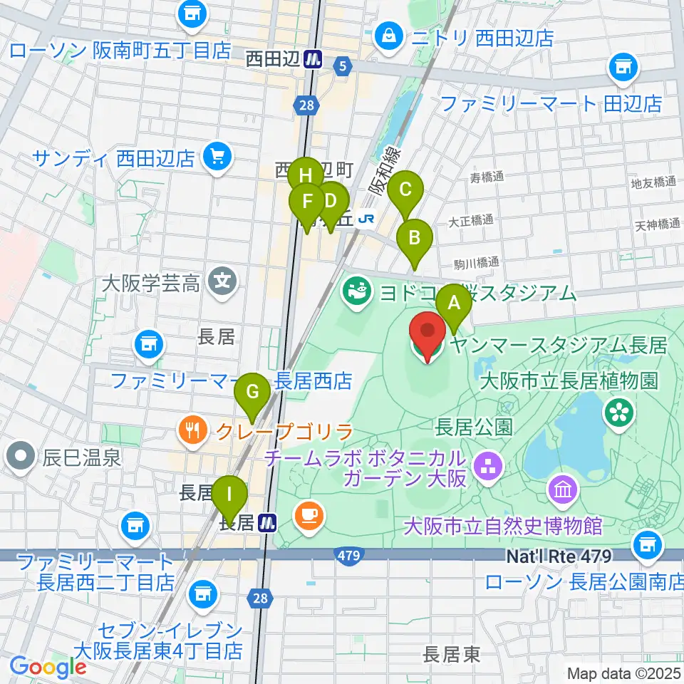 ヤンマースタジアム長居周辺のホテル一覧地図