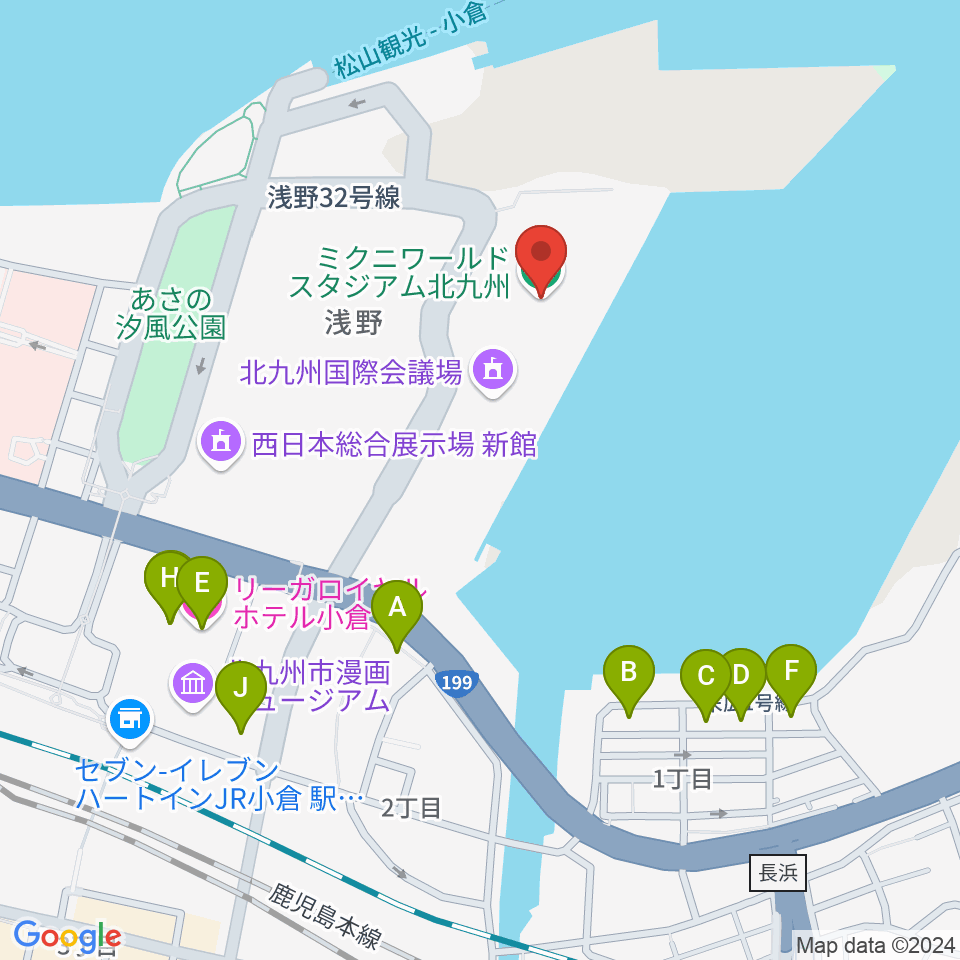 ミクニワールドスタジアム北九州周辺のホテル一覧地図