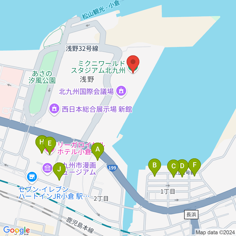 ミクニワールドスタジアム北九州周辺のホテル一覧地図