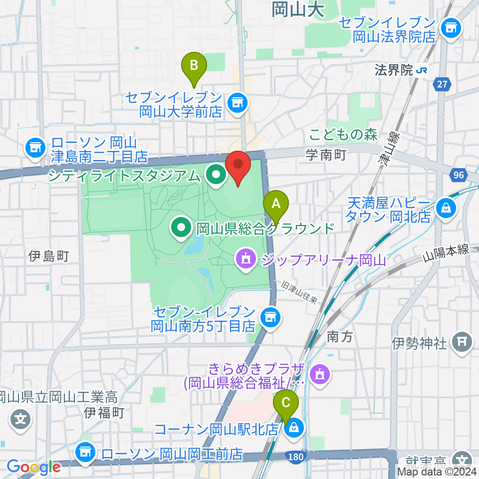 シティライトスタジアム周辺のホテル一覧地図