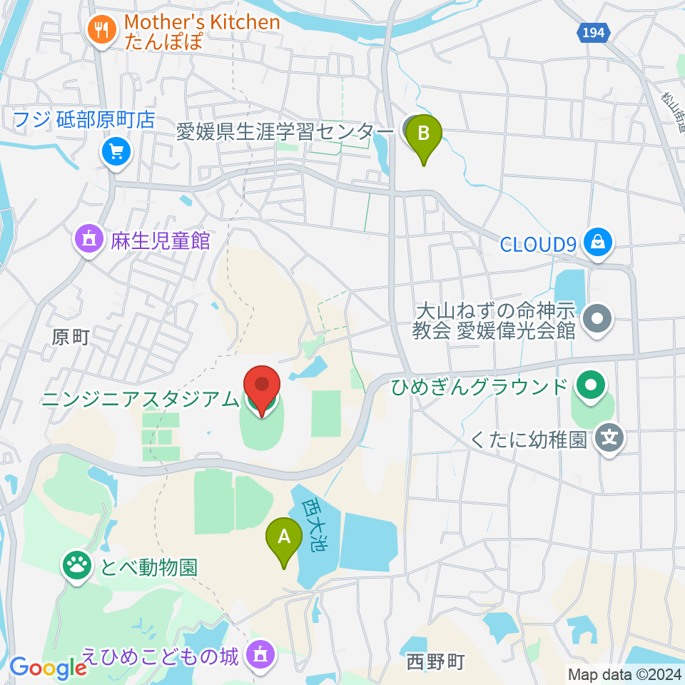 ニンジニアスタジアム周辺のホテル一覧地図