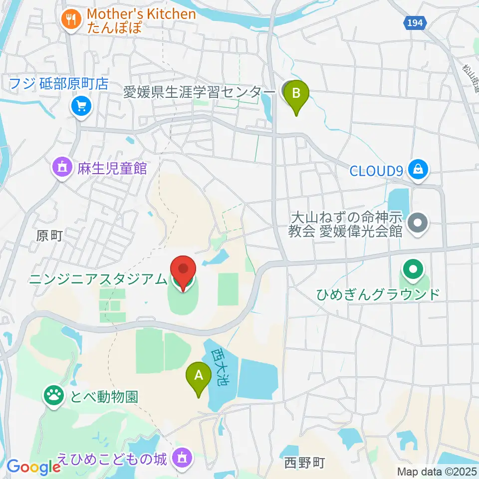 ニンジニアスタジアム周辺のホテル一覧地図