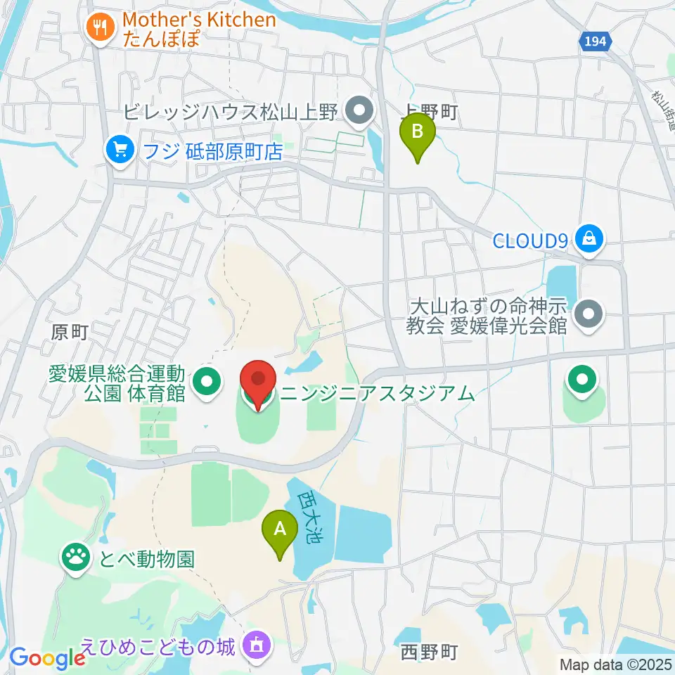 ニンジニアスタジアム周辺のホテル一覧地図