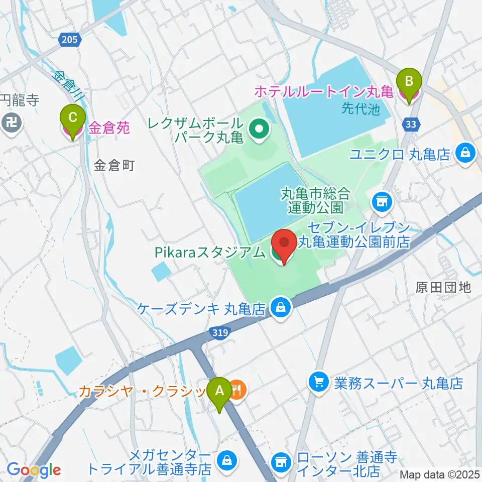 Pikaraスタジアム周辺のホテル一覧地図