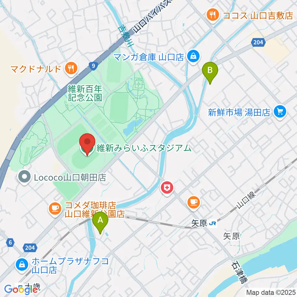 維新みらいふスタジアム周辺のホテル一覧地図