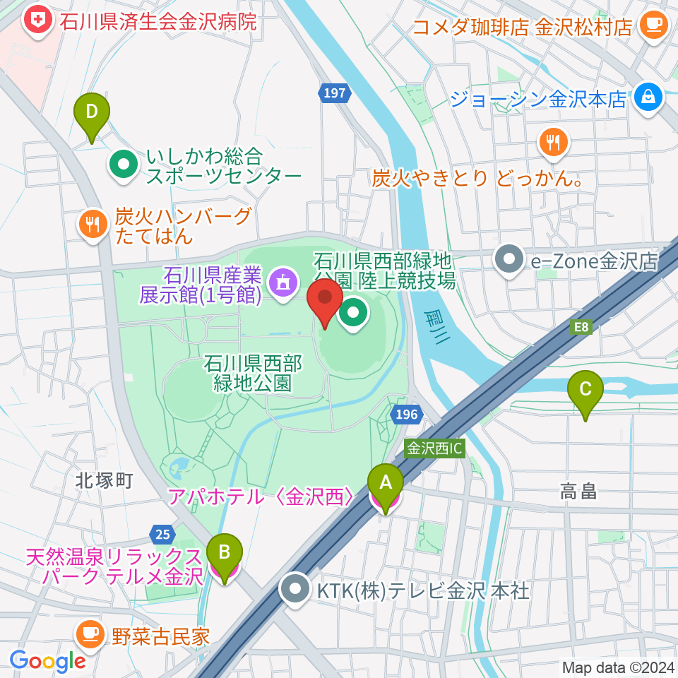 石川県西部緑地公園陸上競技場周辺のホテル一覧地図