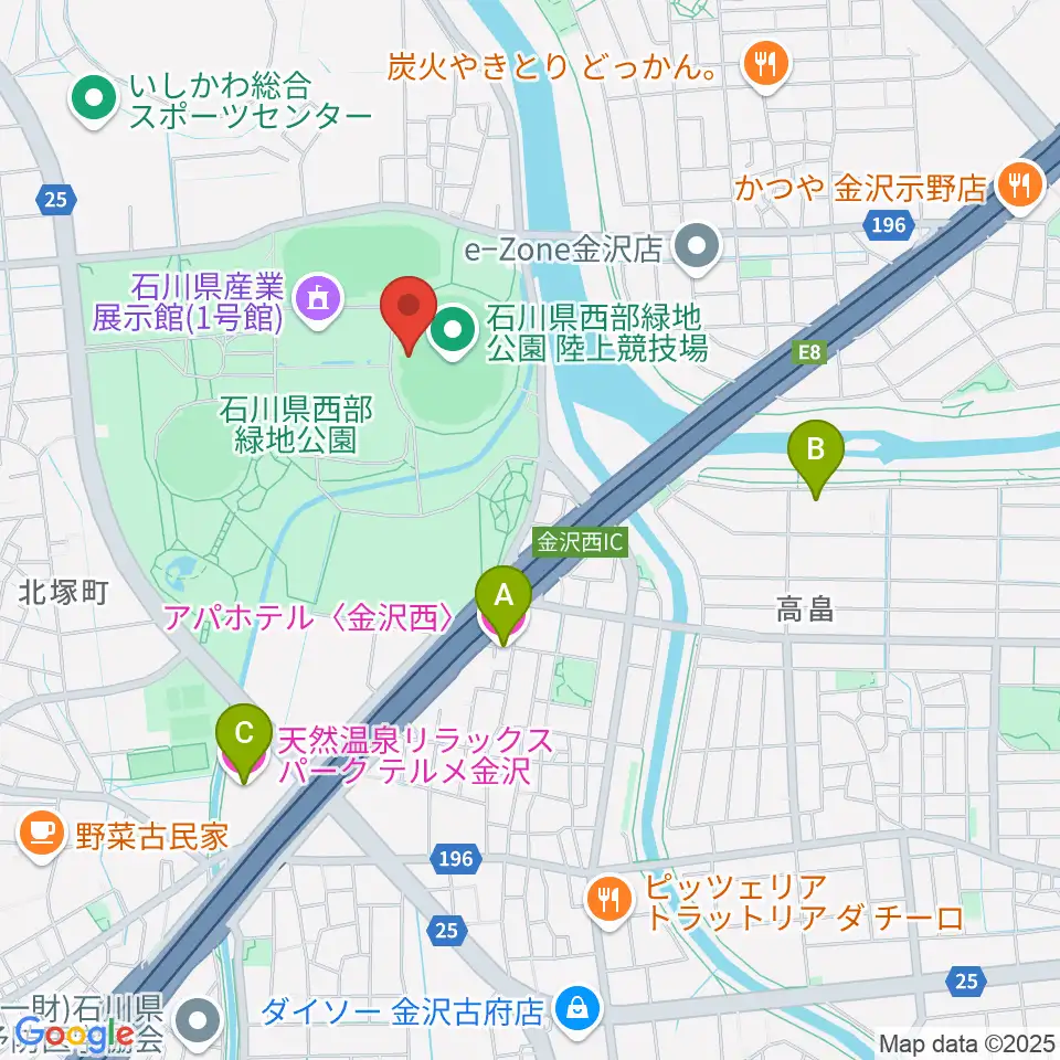 石川県西部緑地公園陸上競技場周辺のホテル一覧地図