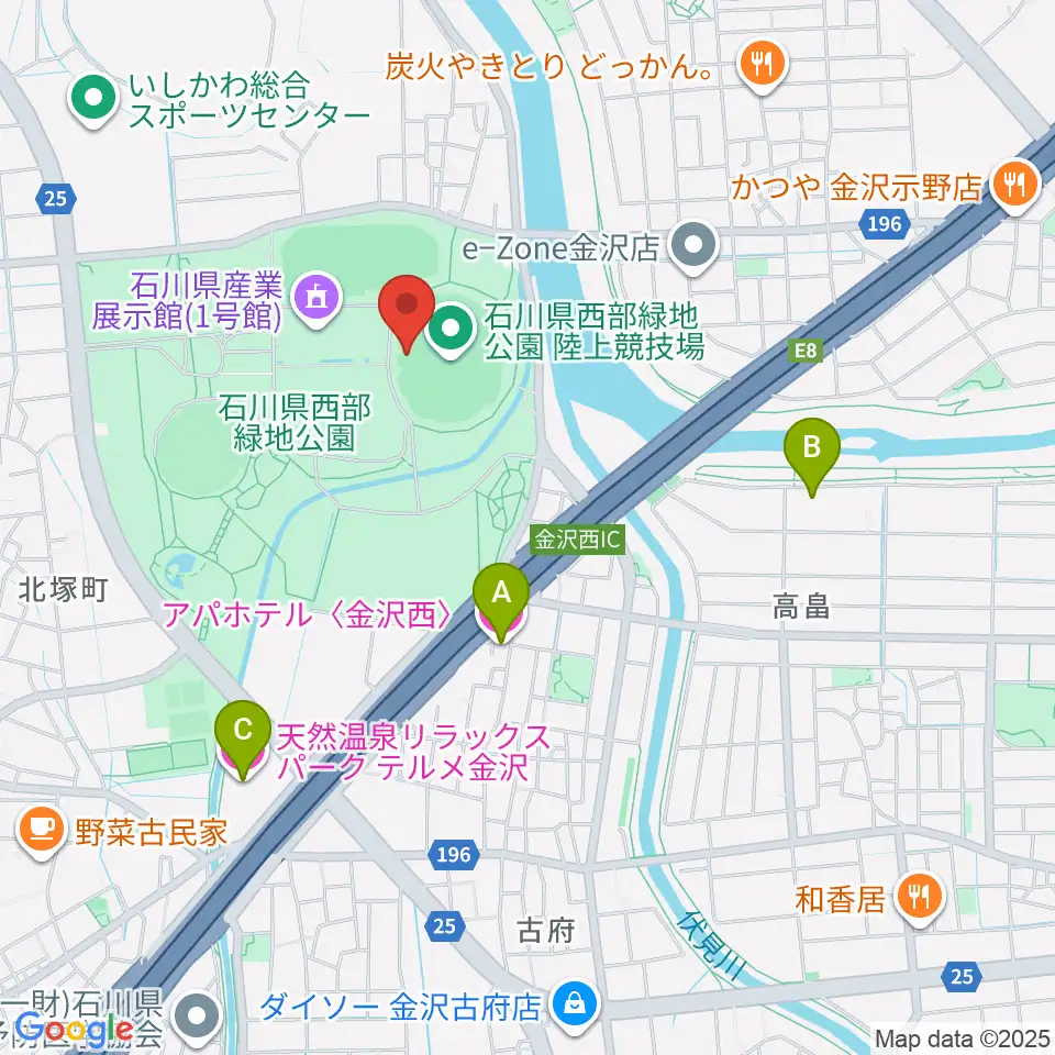 石川県西部緑地公園陸上競技場周辺のホテル一覧地図