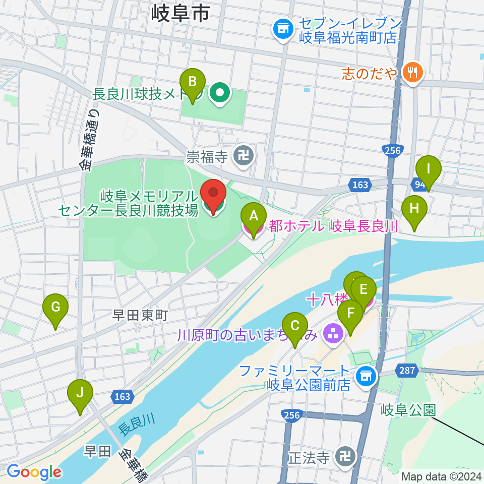 岐阜メモリアルセンター長良川競技場周辺のホテル一覧地図