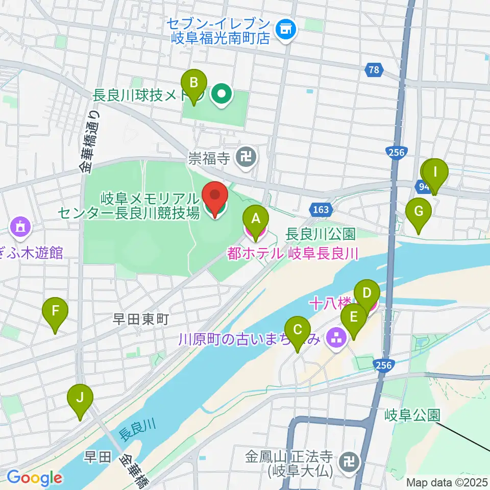 岐阜メモリアルセンター長良川競技場周辺のホテル一覧地図