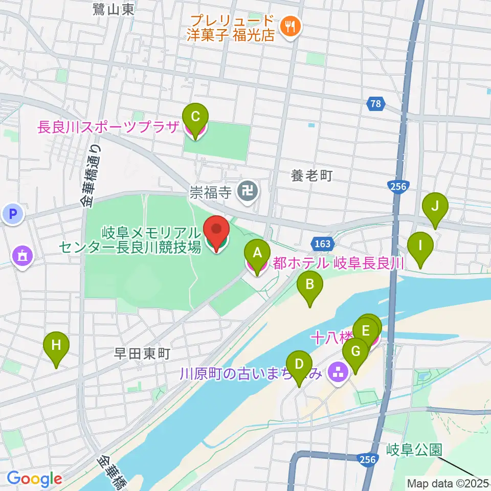岐阜メモリアルセンター長良川競技場周辺のホテル一覧地図