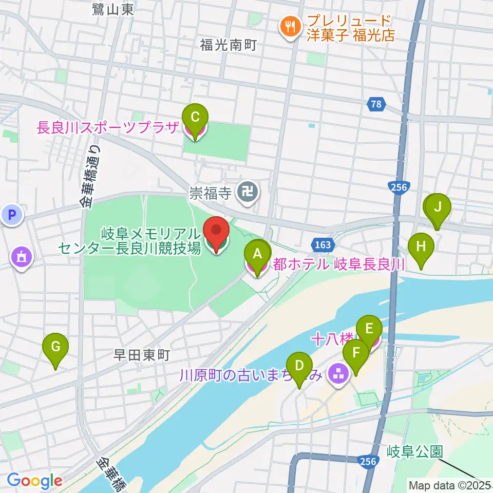 岐阜メモリアルセンター長良川競技場周辺のホテル一覧地図
