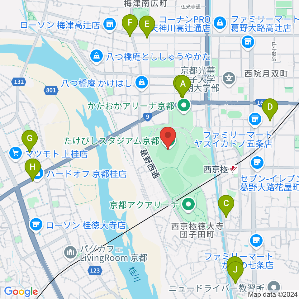 たけびしスタジアム京都周辺のホテル一覧地図