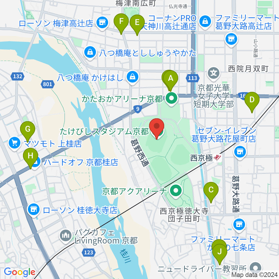 たけびしスタジアム京都周辺のホテル一覧地図