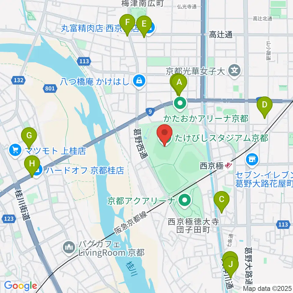 たけびしスタジアム京都周辺のホテル一覧地図