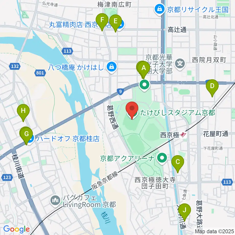 たけびしスタジアム京都周辺のホテル一覧地図