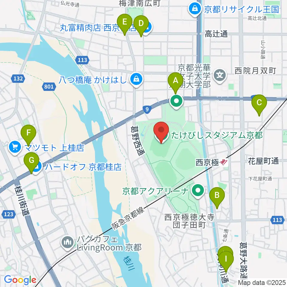 たけびしスタジアム京都周辺のホテル一覧地図