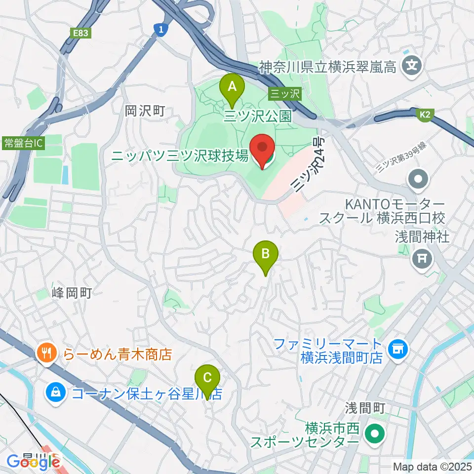 ニッパツ三ツ沢球技場周辺のホテル一覧地図