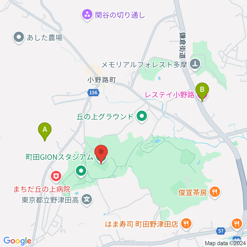 町田GIONスタジアム周辺のホテル一覧地図