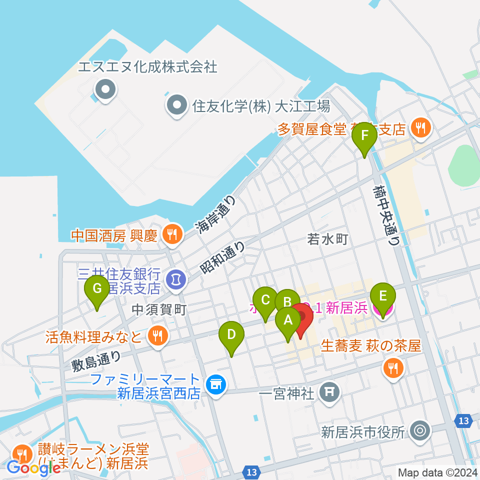 新居浜ジャンドール周辺のホテル一覧地図