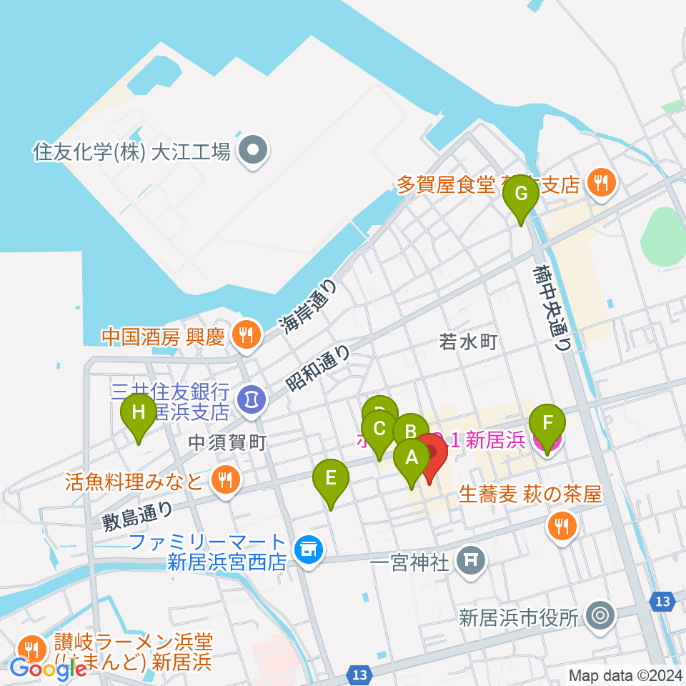 新居浜ジャンドール周辺のホテル一覧地図