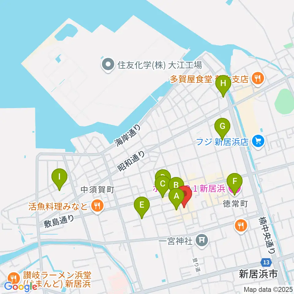 新居浜ジャンドール周辺のホテル一覧地図