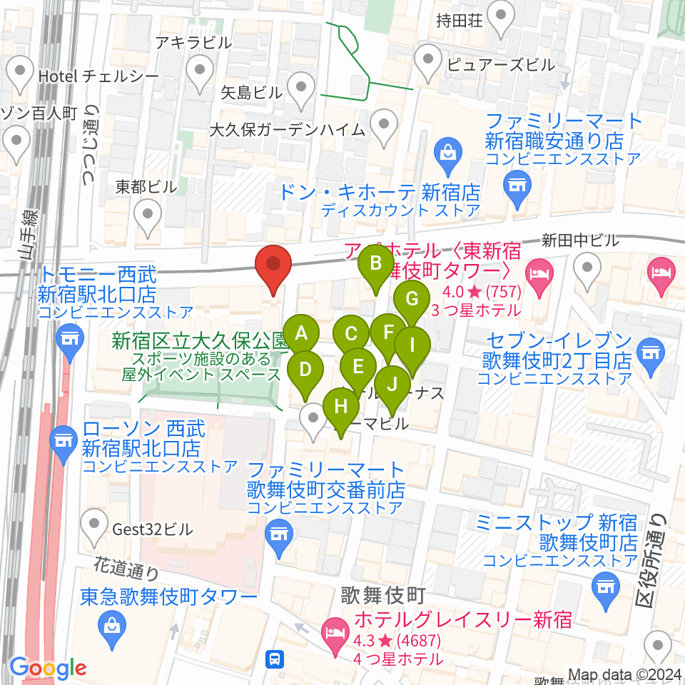 新宿SAMURAI周辺のホテル一覧地図