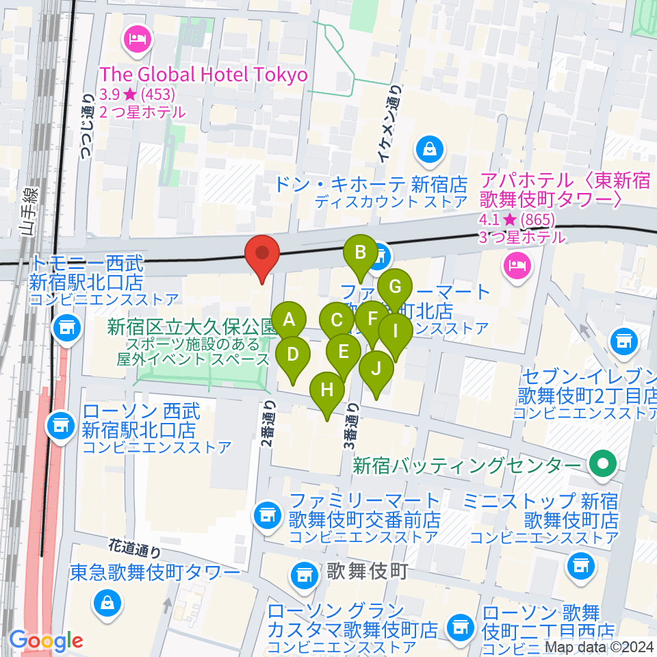 新宿SAMURAI周辺のホテル一覧地図