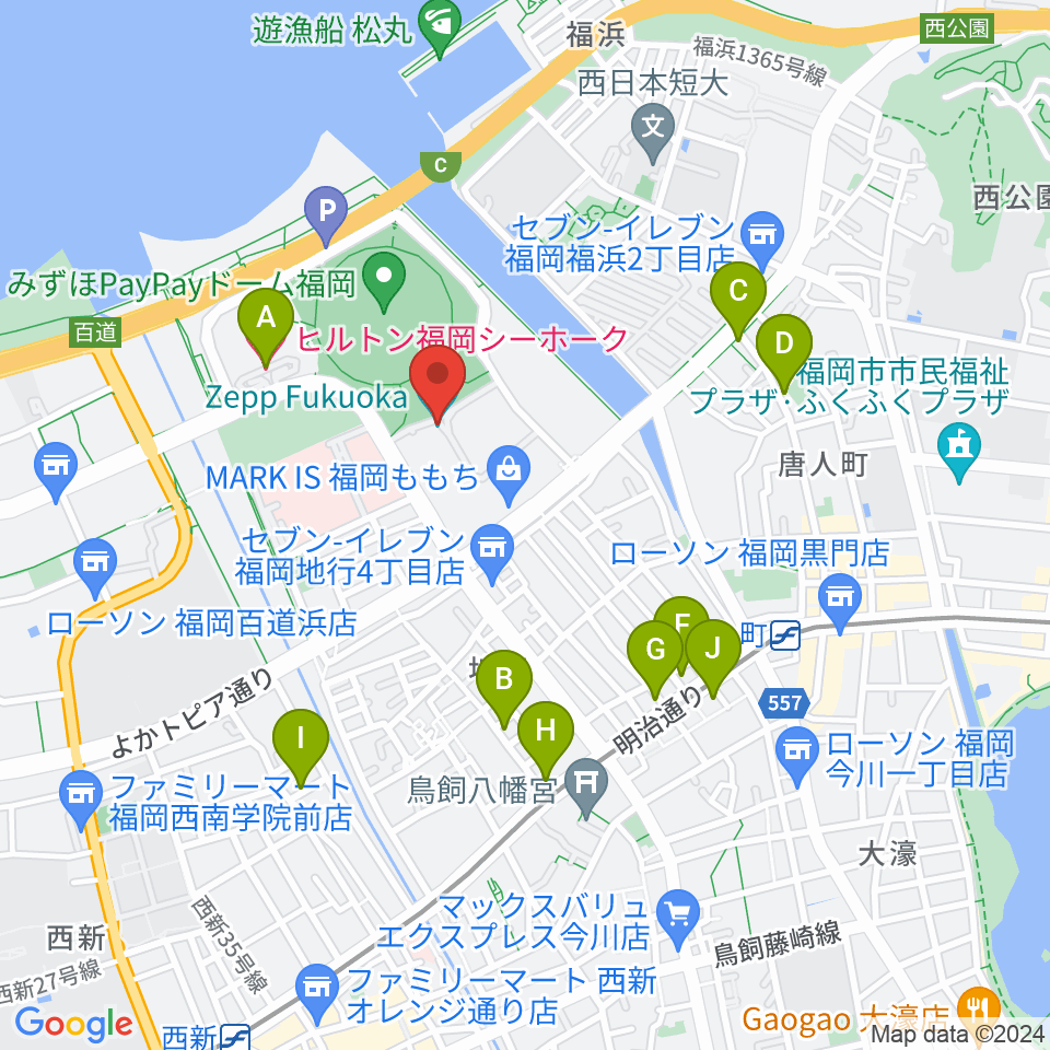 Zepp福岡周辺のホテル一覧地図