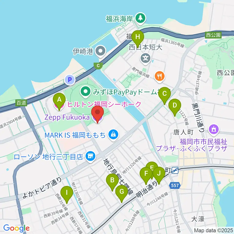 Zepp福岡周辺のホテル一覧地図