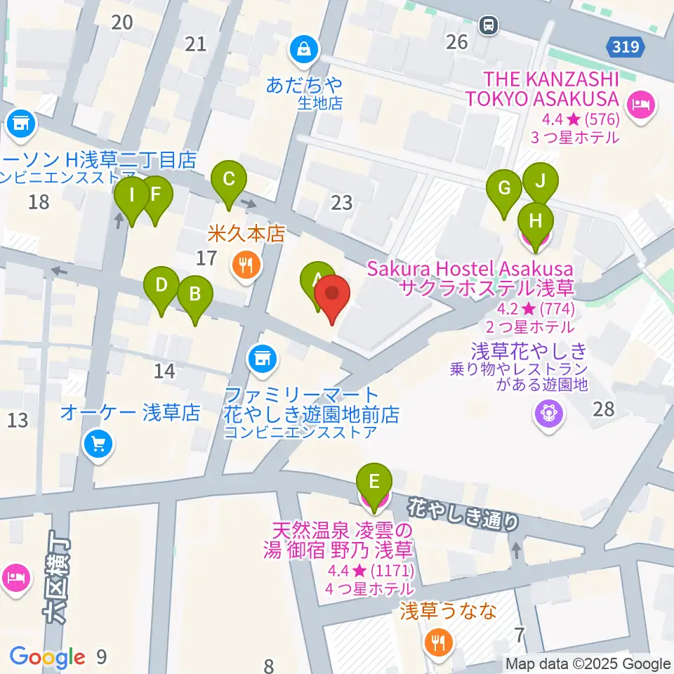 浅草九劇(アサクサキュウゲキ)周辺のホテル一覧地図