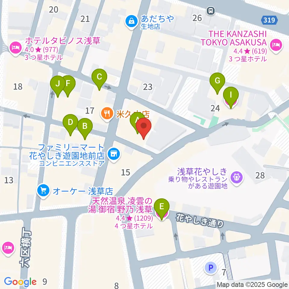 浅草九劇(アサクサキュウゲキ)周辺のホテル一覧地図