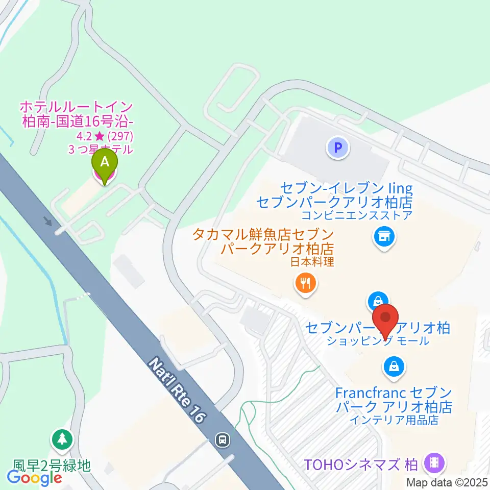 島村楽器セブンパークアリオ柏店周辺のホテル一覧地図