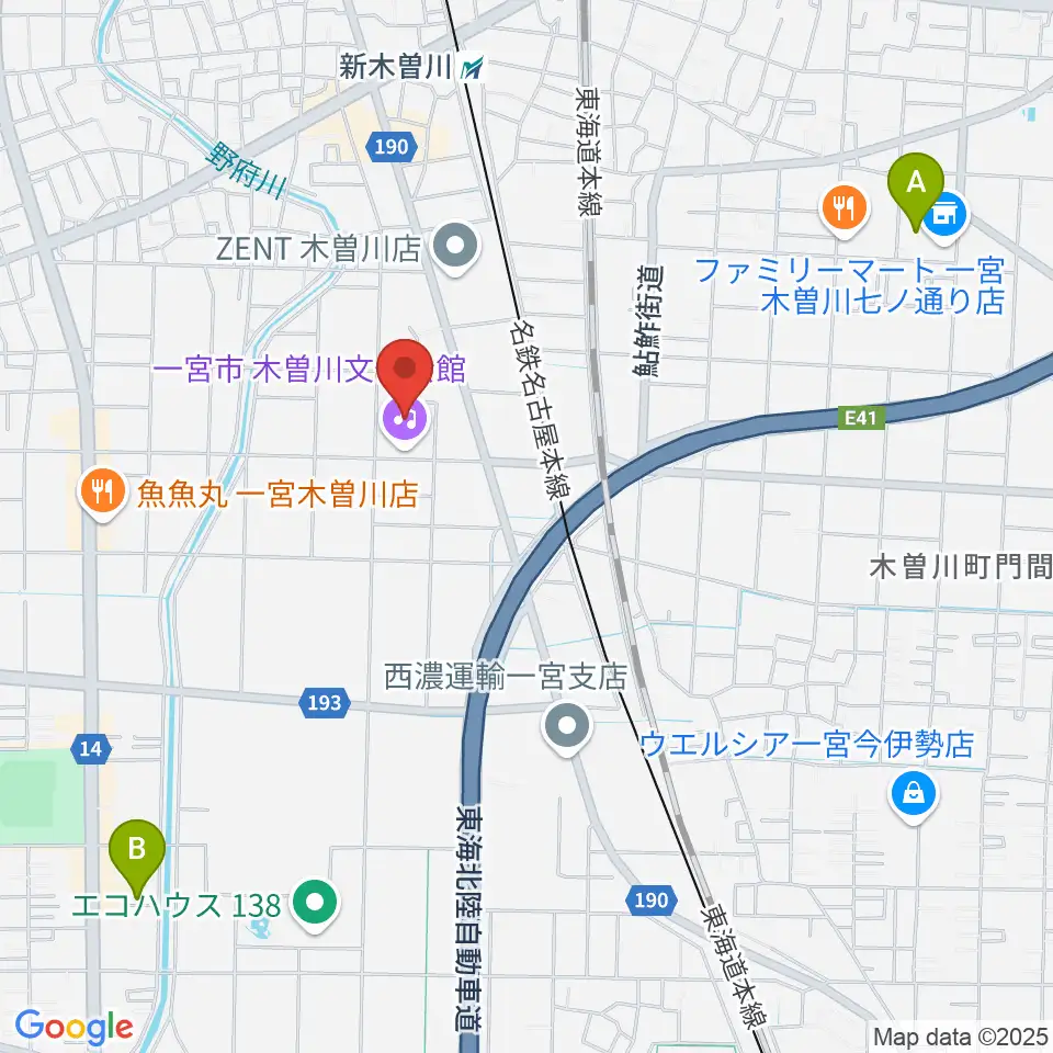 一宮市木曽川文化会館 尾西信金ホール周辺のホテル一覧地図