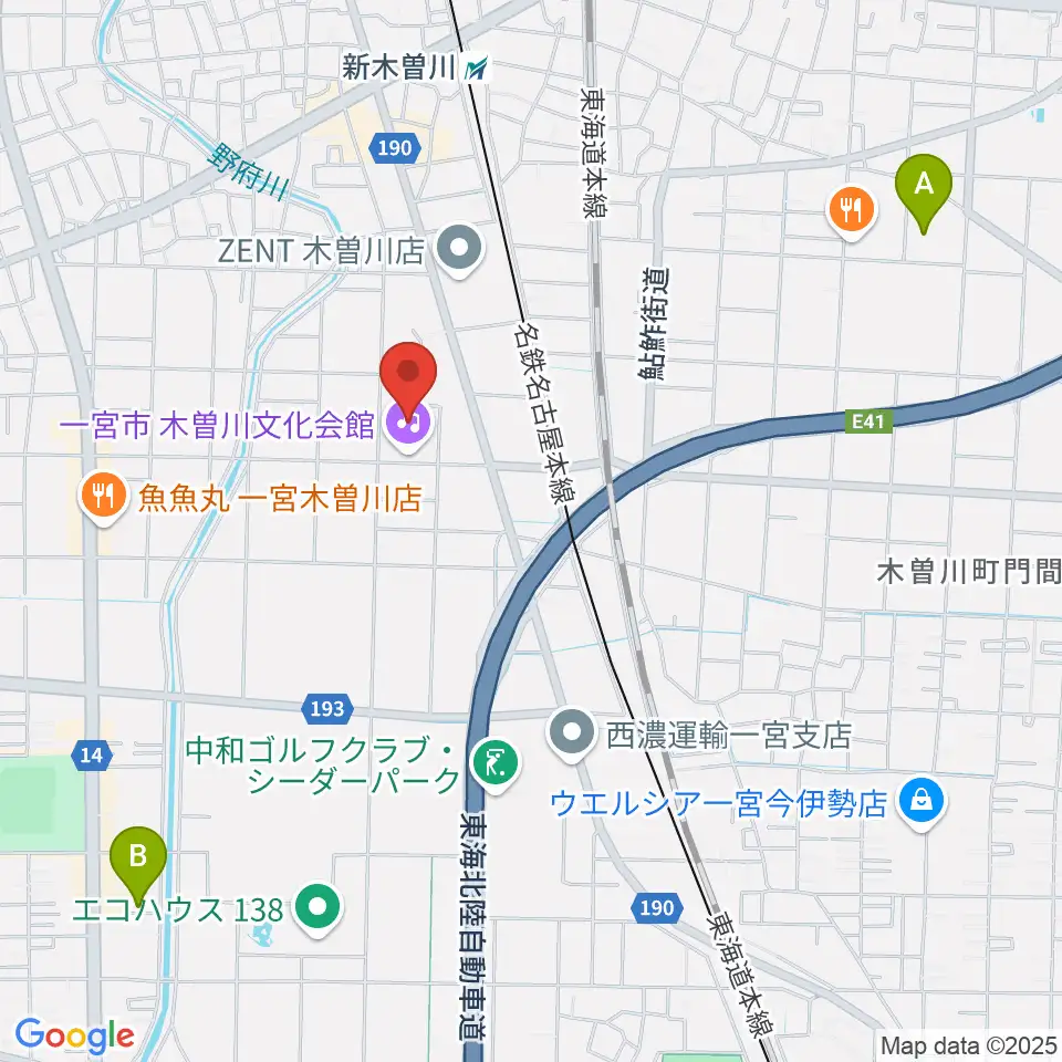 一宮市木曽川文化会館 尾西信金ホール周辺のホテル一覧地図
