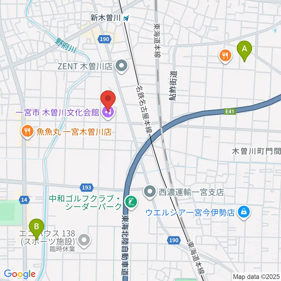 一宮市木曽川文化会館 尾西信金ホール周辺のホテル一覧地図