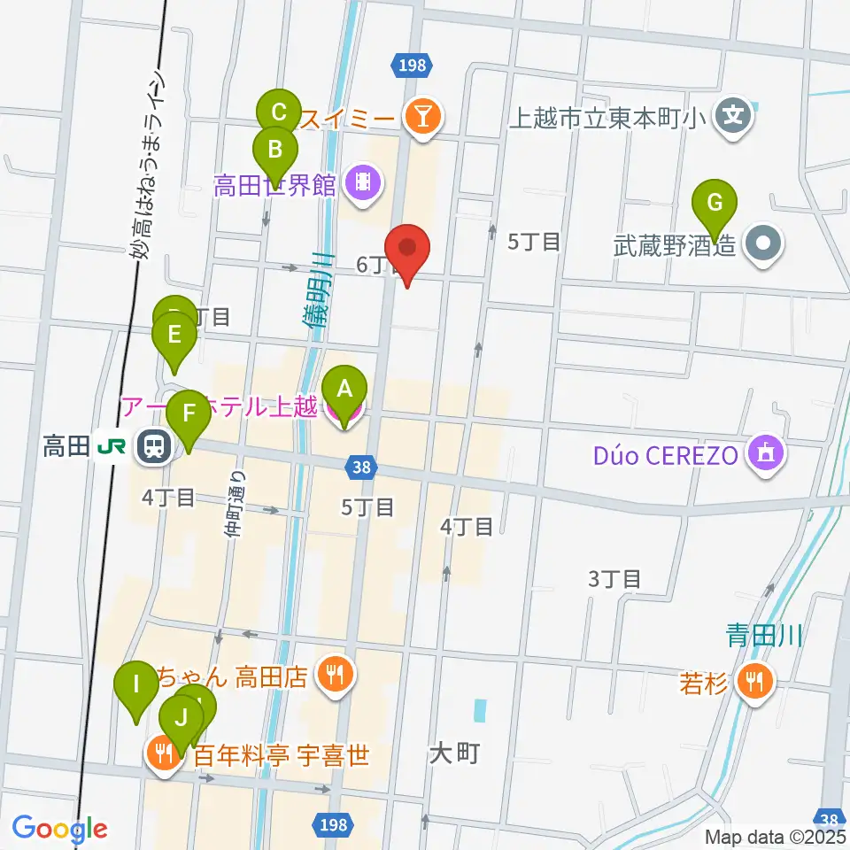 上越ギター教室周辺のホテル一覧地図