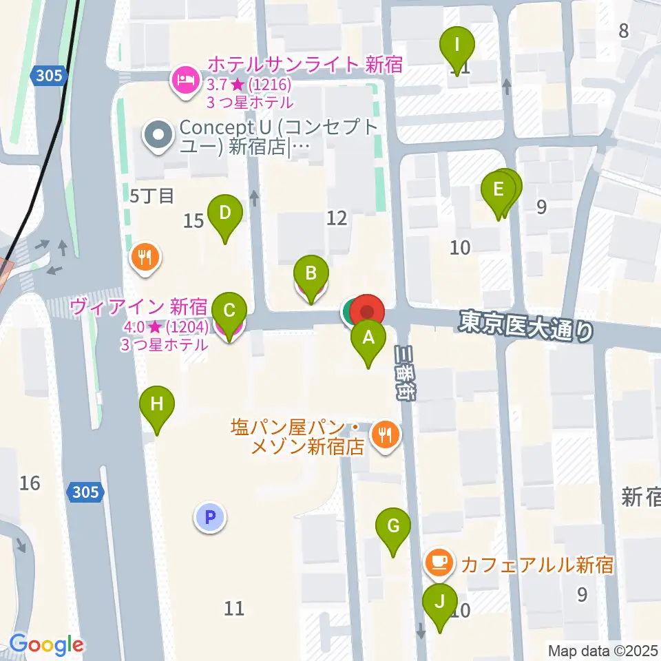 東京音楽院周辺のホテル一覧地図