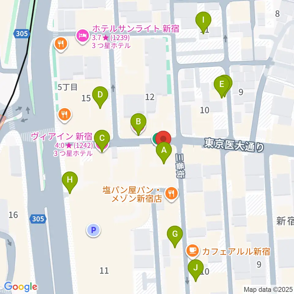 東京音楽院周辺のホテル一覧地図